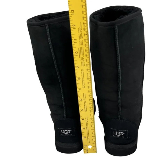 Ugg Womens 6 Black Genuine Leather & Sheepskin Tall Winter Boots Snow Sports Fun - Picture 11 of 16